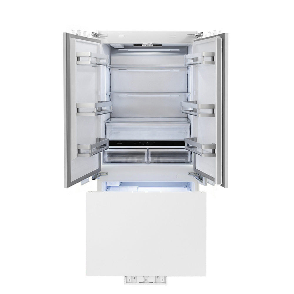 ZLINE 36 in. 19.6 cu. ft. Panel Ready French Door Built-In Bottom Freezer Refrigerator with Water Dispenser and Ice Maker, Open Box-Excellent Condition