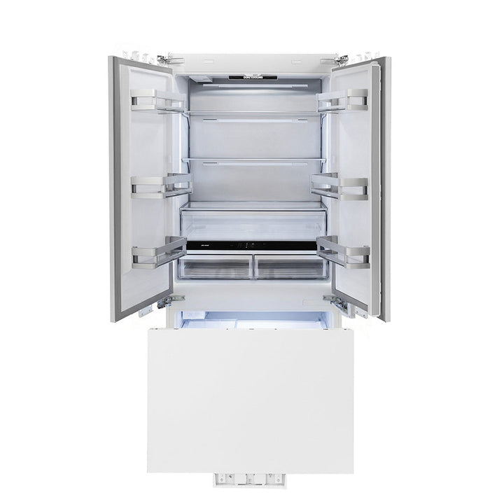 ZLINE 36 in. 19.6 cu. ft. Panel Ready French Door Built-In Bottom Freezer Refrigerator with Water Dispenser and Ice Maker, Open Box-Excellent Condition