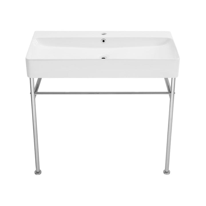 Carre 36 Ceramic Console Sink White Basin Chrome Legs