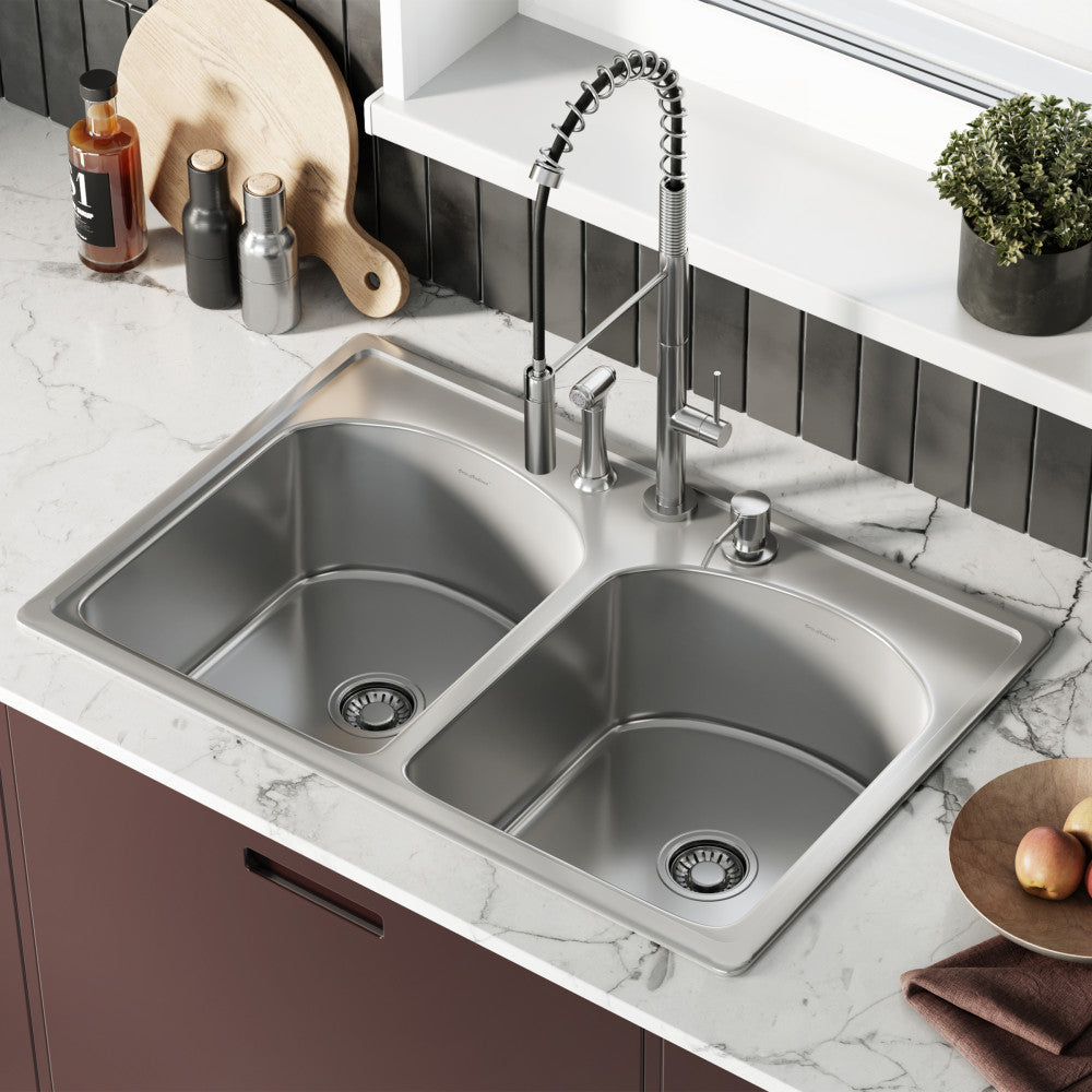 Ouvert 33 x 22 Stainless Steel, Dual Basin, Top-Mount Kitchen Sink