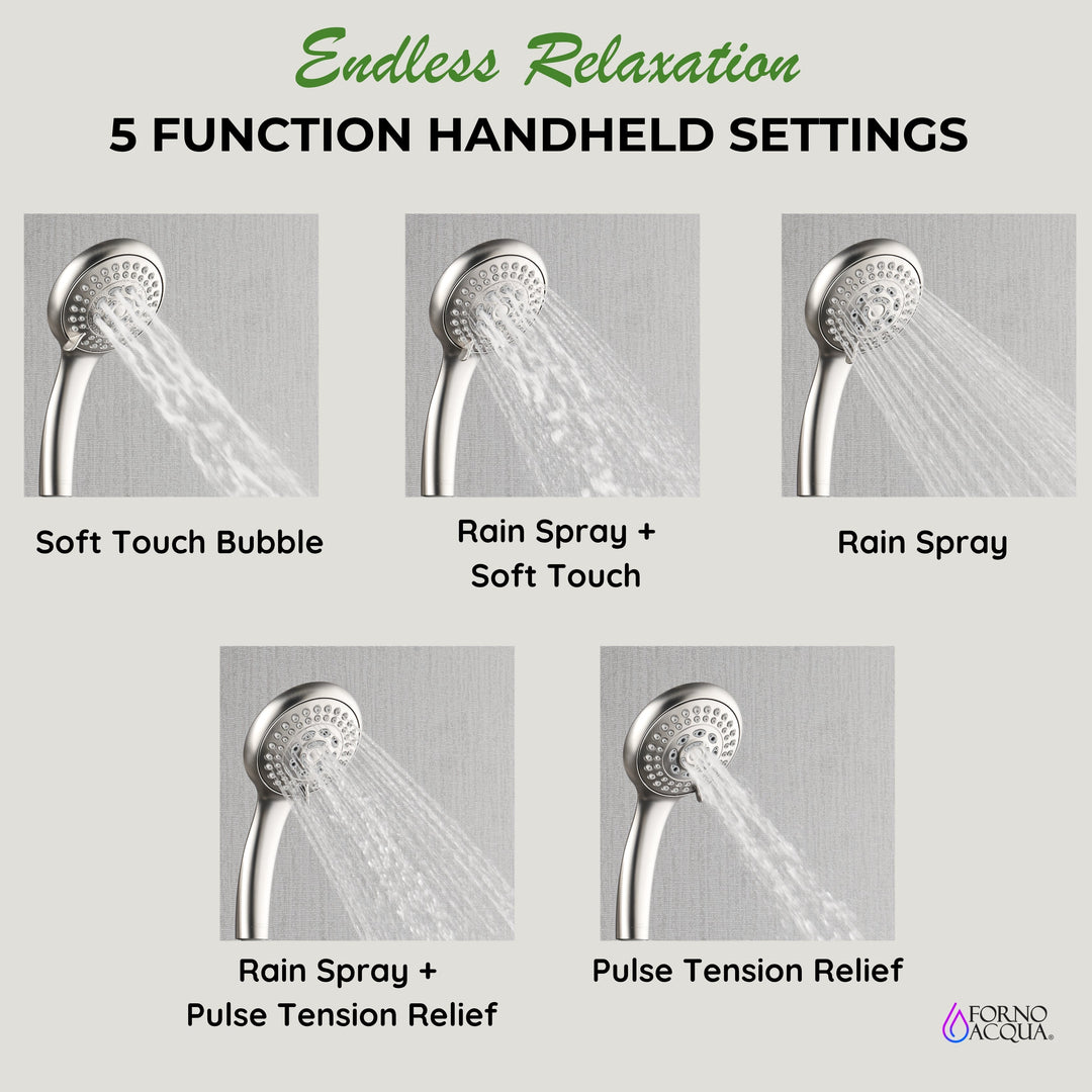 Forno Acqua AcquaSPA Retrofit Shower, Overhead Rainfall, 8 Inch Shower Head, Handheld Shower Head, Body Jets, 6 Way Diverter, Polished Stainless Steel Finish, 1.8 GPM Flow Rate