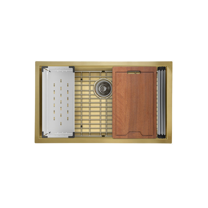 Tourner 32 x 19 Stainless Steel, Single Basin, Undermount Kitchen Workstation Sink in Gold