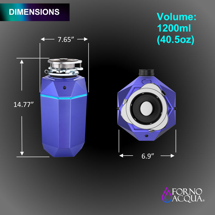FORNO ACQUA BrightDIAMOND Amethyst 1HP Super Quiet Garbage Disposal Corded with Motion Sensor Cabinet Light &amp; Pre-Wired Air Switch