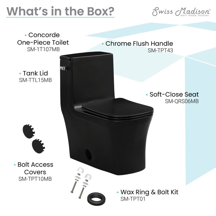 Concorde One-Piece Square Left Side Flush Handle Toilet 1.28 gpf in Matte Black