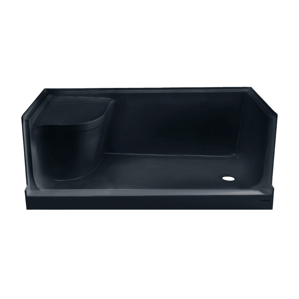 Aquatique 60" x 32" Right Drain, Shower Base in Matte Black