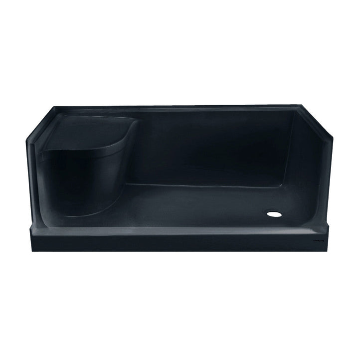 Aquatique 60" x 32" Right Drain, Shower Base in Matte Black