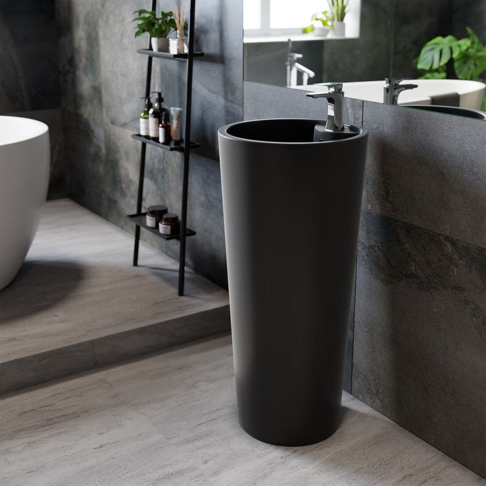 Monaco Circular Basin Pedestal Sink, Matte Black