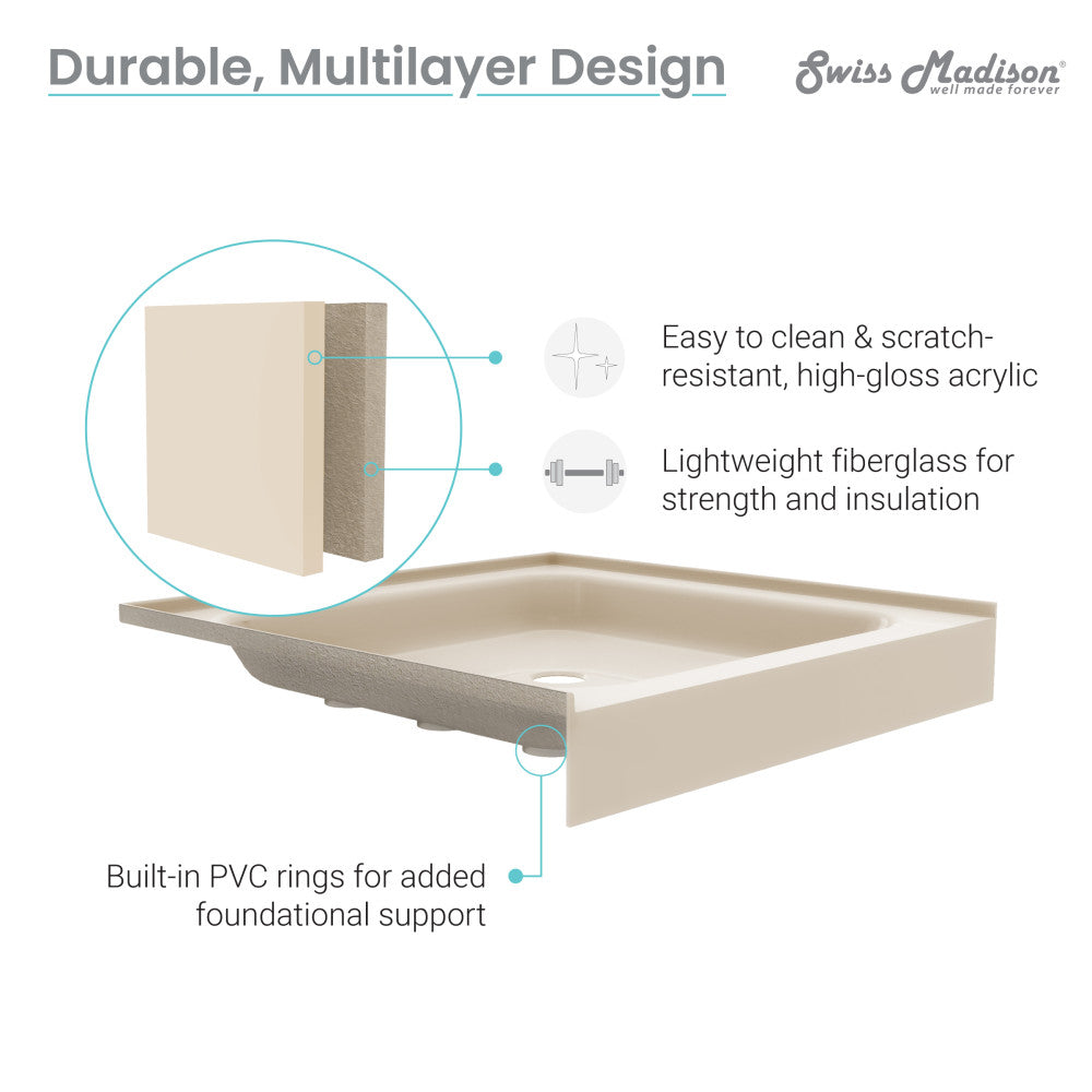 Voltaire 60" x 32" Single-Threshold, Right-Hand Drain, Shower Base in Biscuit