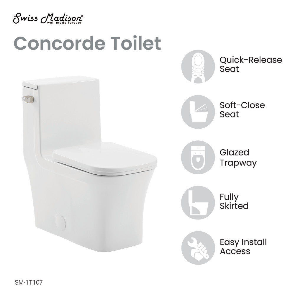 Concorde One-Piece Square Left Side Flush Handle Toilet 1.28 gpf