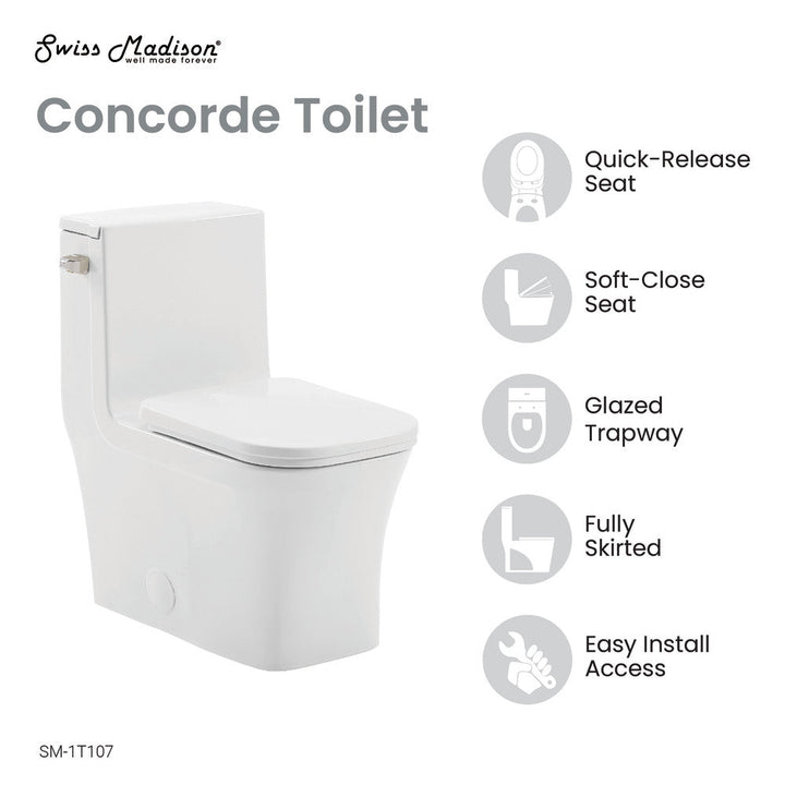 Concorde One-Piece Square Left Side Flush Handle Toilet 1.28 gpf