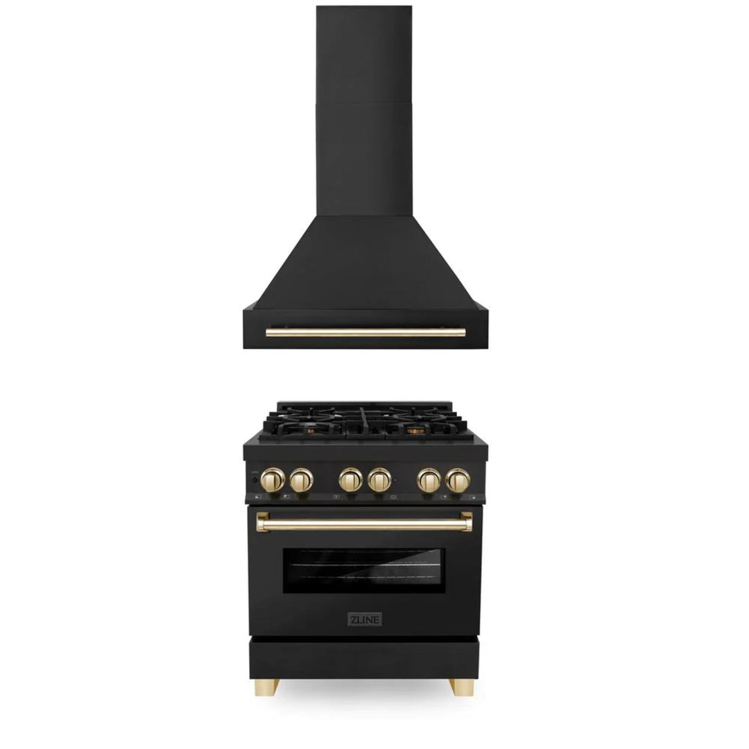 ZLINE Autograph Edition Dual Fuel Range and Range Hood Kitchen Packages with Champagne Bronze and Gold Accents