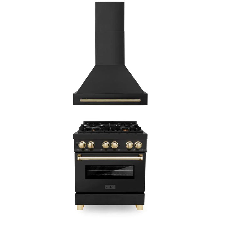 ZLINE Autograph Edition Dual Fuel Range and Range Hood Kitchen Packages with Champagne Bronze and Gold Accents