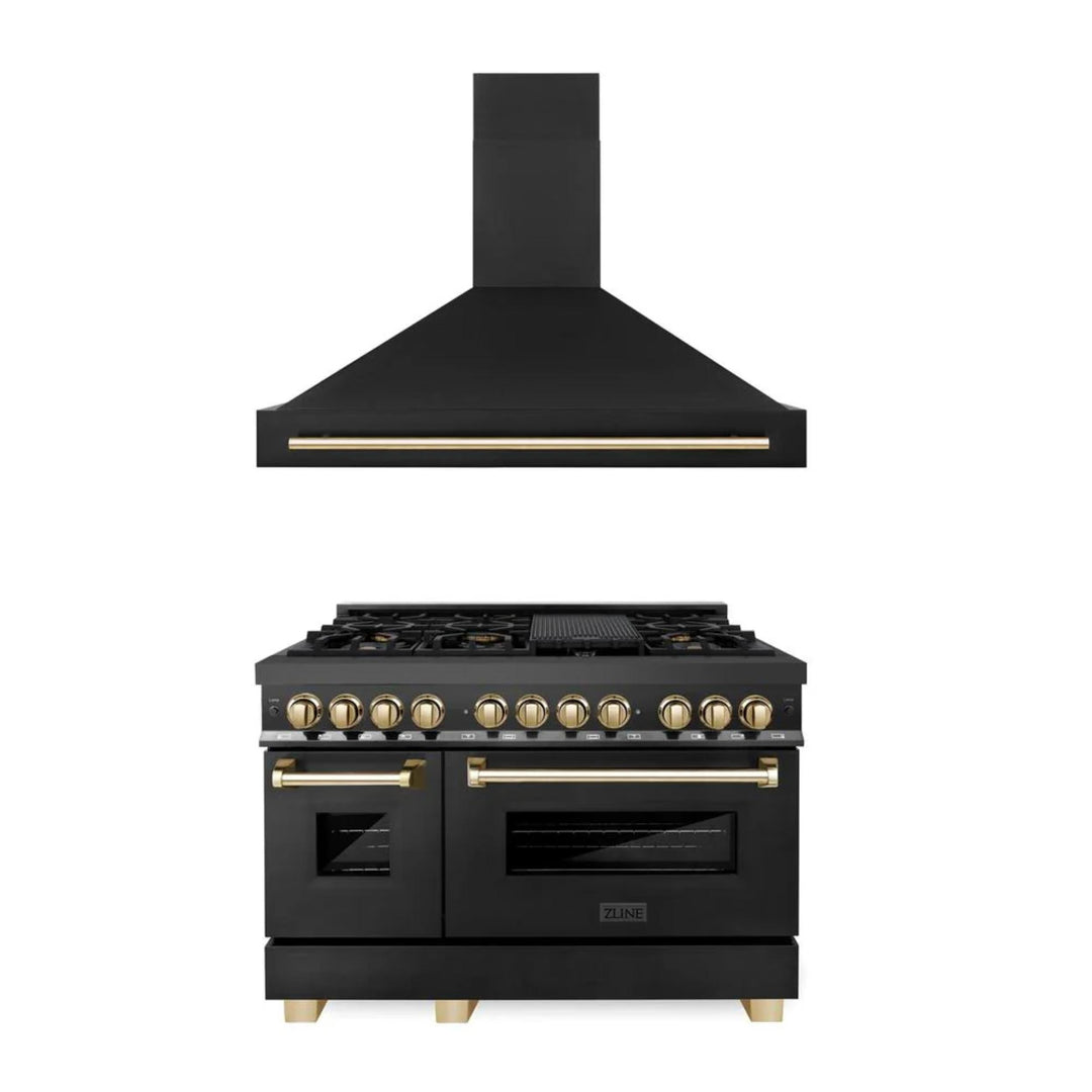 ZLINE Autograph Edition Dual Fuel Range and Range Hood Kitchen Packages with Champagne Bronze and Gold Accents