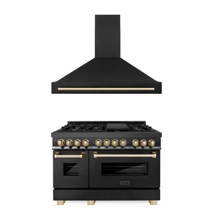 ZLINE Autograph Edition Dual Fuel Range and Range Hood Kitchen Packages with Champagne Bronze and Gold Accents
