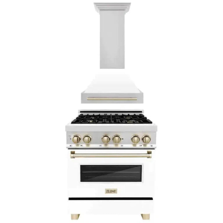 ZLINE Autograph Edition 30" Kitchen Package with White Matte Door and Polished Gold Accents