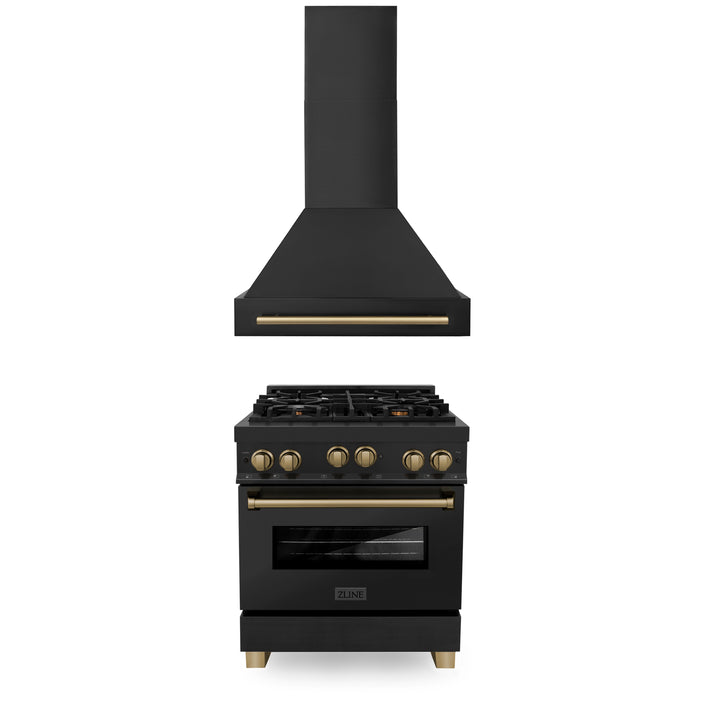 ZLINE 30" 2 Piece Autograph Edition Black Dual Fuel Range &amp; Range Hood