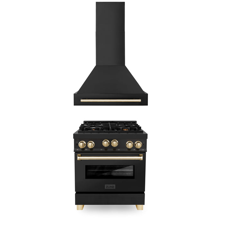 ZLINE 30" 2 Piece Autograph Edition Black Dual Fuel Range &amp; Range Hood