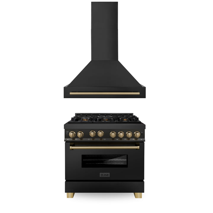 ZLINE 36" 2 Piece Autograph Edition Black Dual Fuel Range &amp; Range Hood
