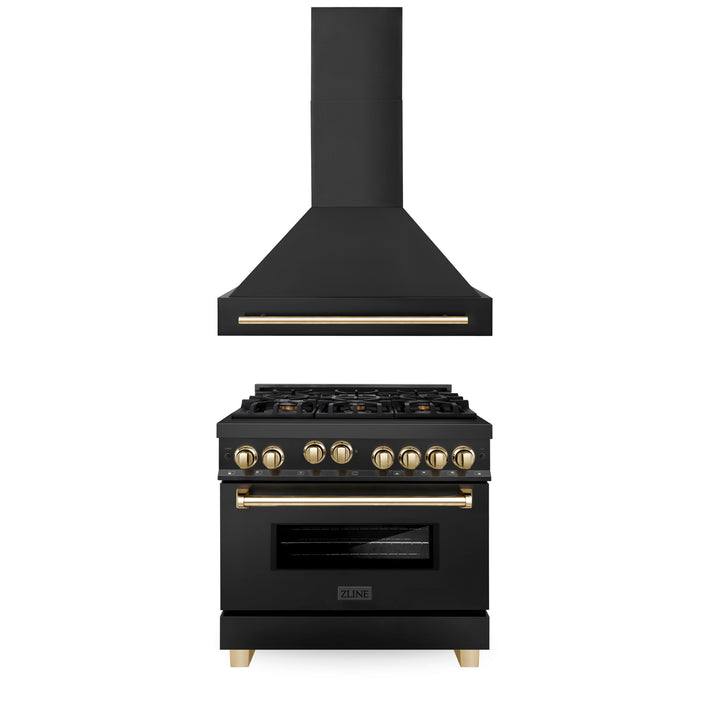 ZLINE 36" 2 Piece Autograph Edition Black Dual Fuel Range &amp; Range Hood