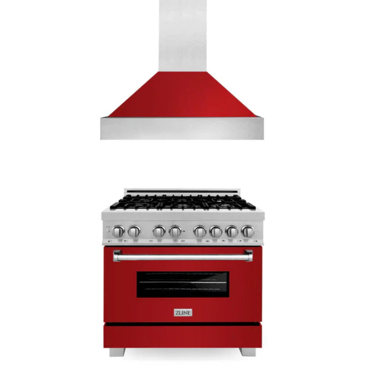 ZLINE 2-Piece Kitchen Package: Stainless Steel Dual Fuel Range with Satin Door and Convertible Vent Range Hood
