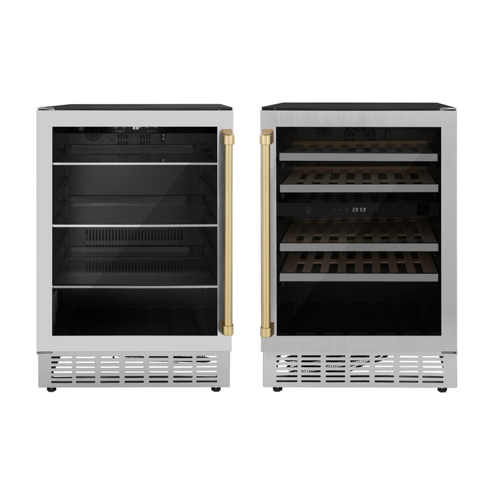 ZLINE Autograph Package - 24" Wine Cooler and 24" Beverage Fridge with Champagne Bronze Accents, 2KP-RBV-RWV-CB