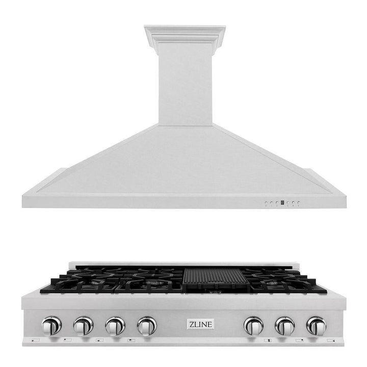 ZLINE Kitchen Package with 48 in. Satin Stainless Steel Rangetop and Convertible Range Hood