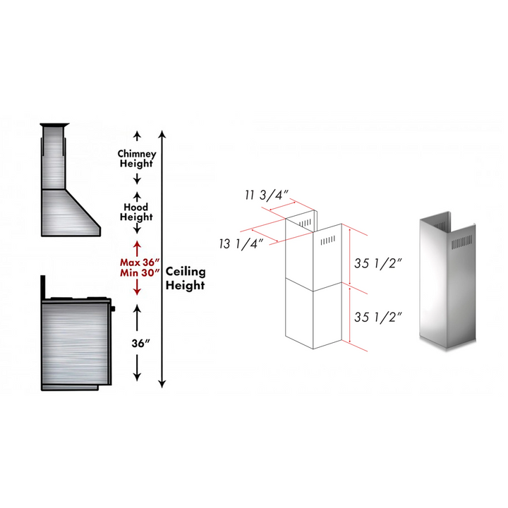 ZLINE 2 Piece Chimney Extensions for 10 ft. to 12 ft. Ceilings (2PCEXT-8654ST)