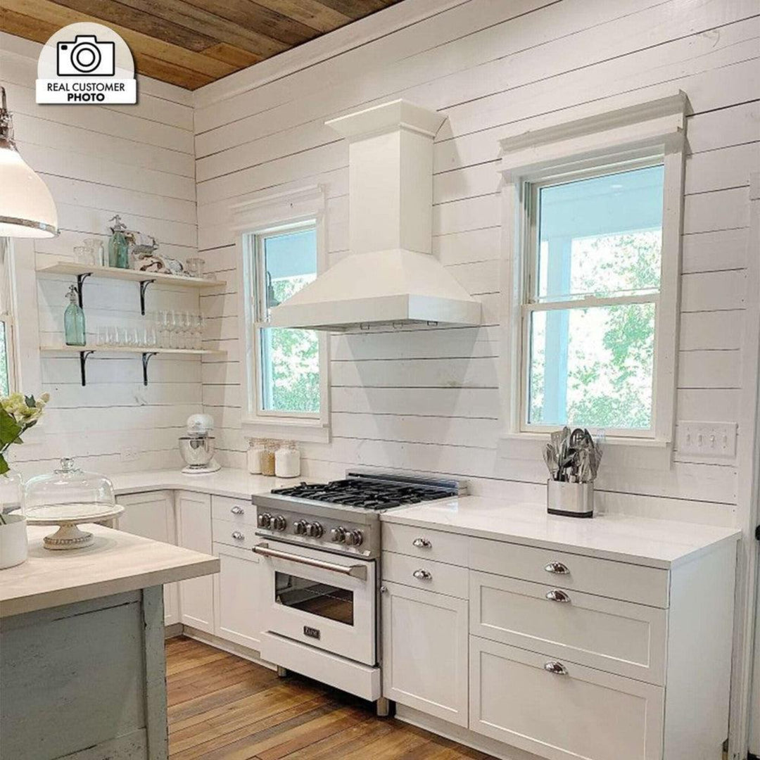 ZLINE 30" Wooden Wall Mount Range Hood in Cottage White with Ducted Ventilation