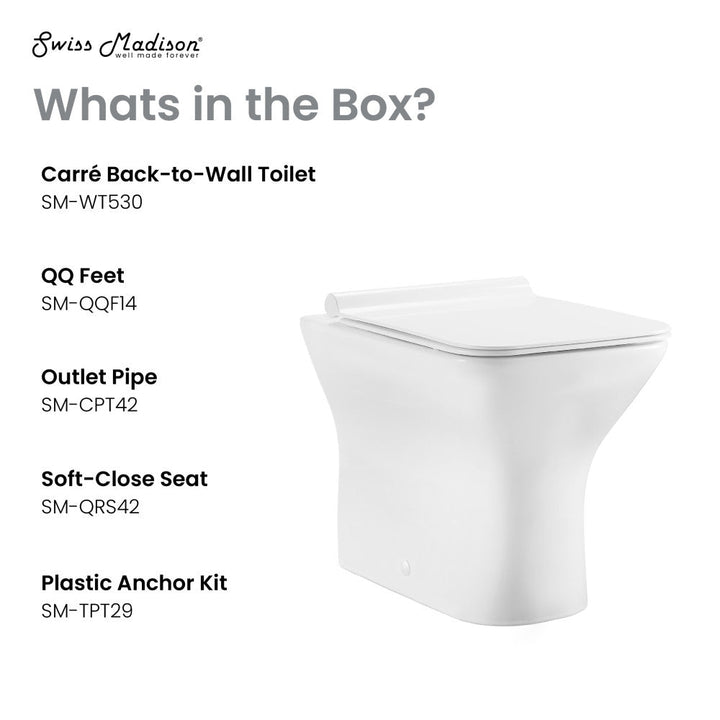 Carre Back to Wall Toilet Bowl Bundle in Glossy White