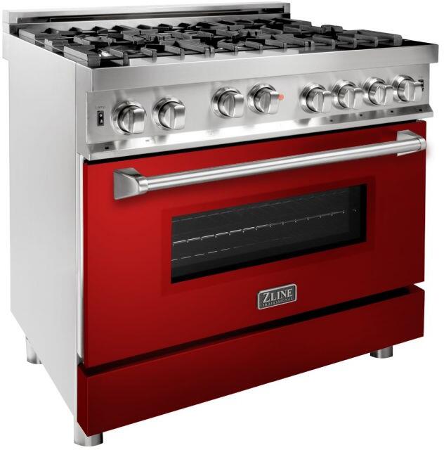 Professional Gas on Gas Range in Stainless Steel with Red Gloss Door (RG-RG-36)  ZLINE 36 in.