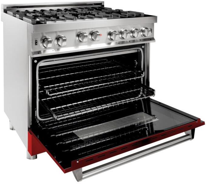 Professional Gas on Gas Range in Stainless Steel with Red Gloss Door (RG-RG-36)  ZLINE 36 in.