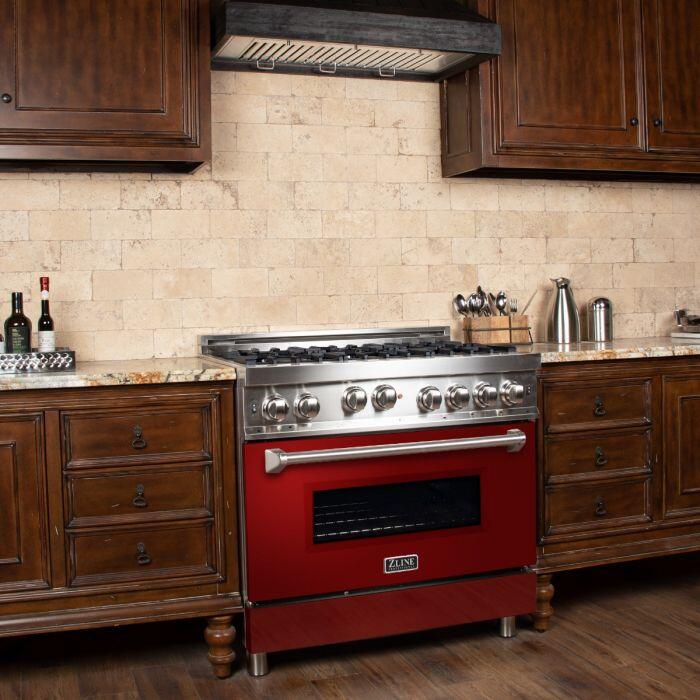 Professional Gas on Gas Range in Stainless Steel with Red Gloss Door (RG-RG-36)  ZLINE 36 in.