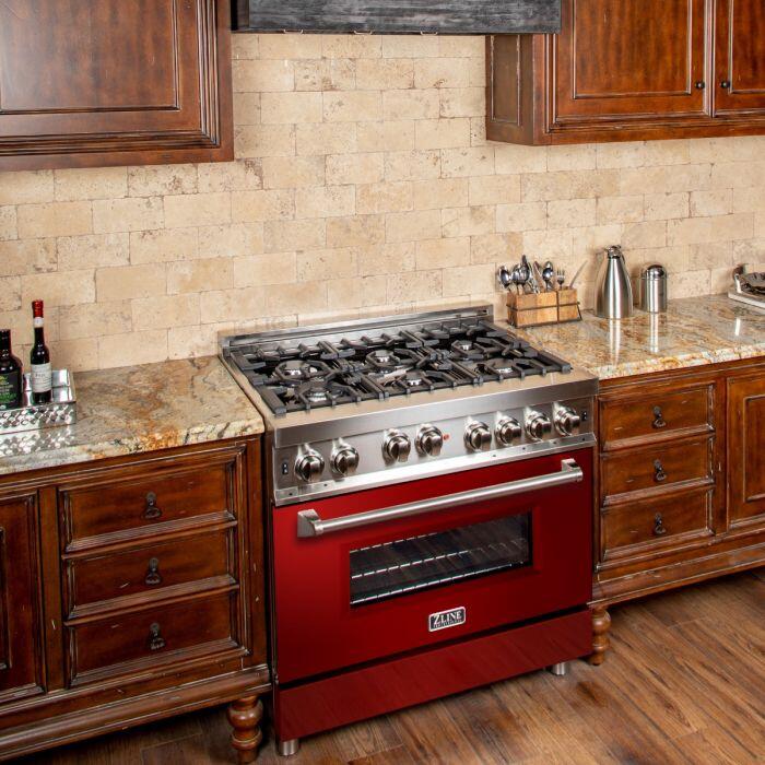 Professional Gas on Gas Range in Stainless Steel with Red Gloss Door (RG-RG-36)  ZLINE 36 in.