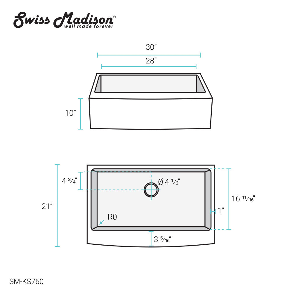 Tourner 30 x 21 Stainless Steel, Single Basin, Farmhouse Kitchen Sink with Apron