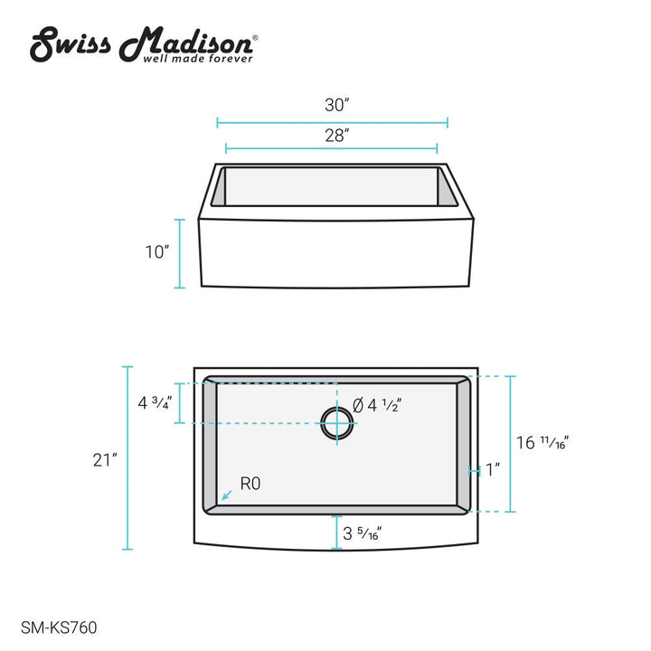 Tourner 30 x 21 Stainless Steel, Single Basin, Farmhouse Kitchen Sink with Apron