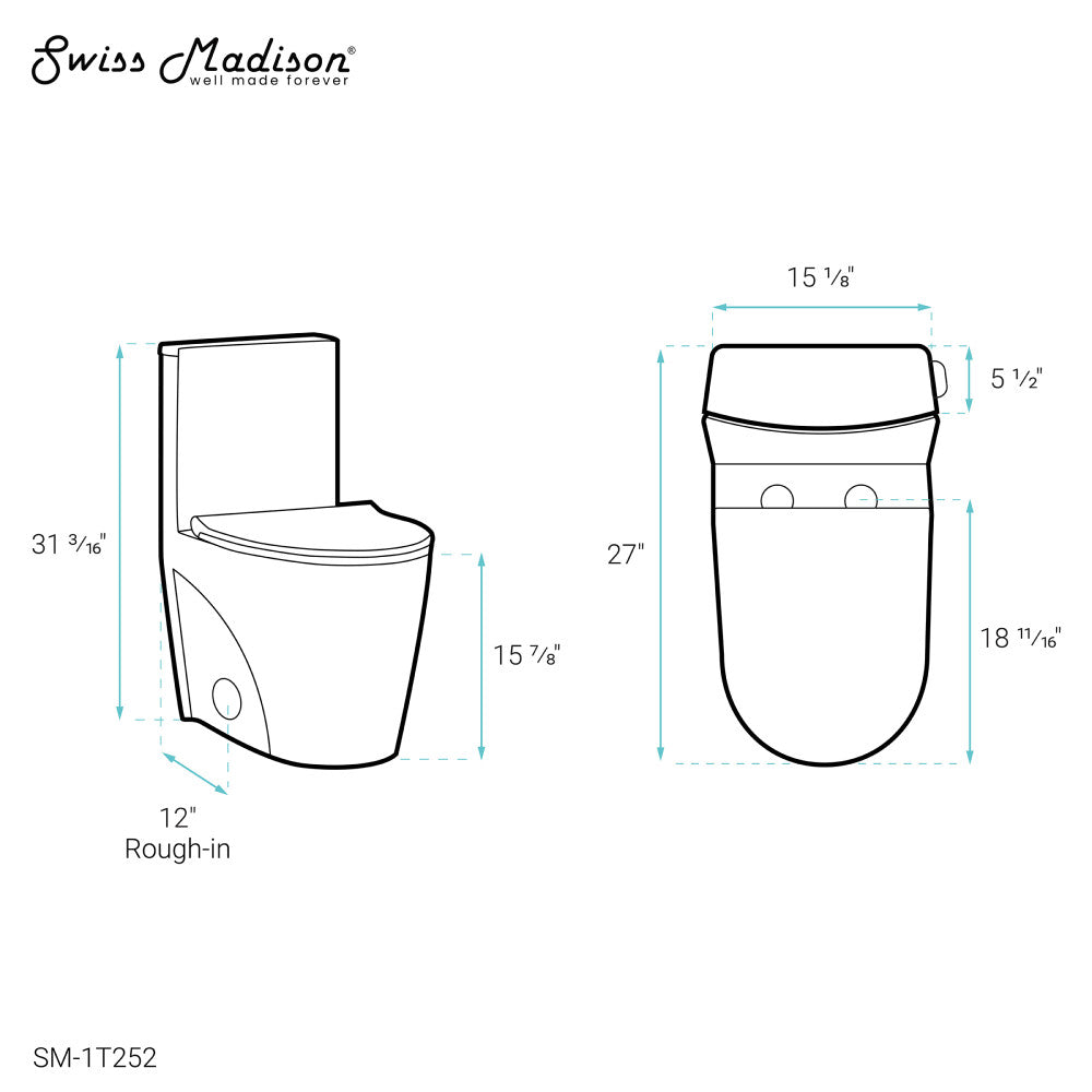 St. Tropez One Piece Elongated Toilet Right Side Flush 1.28 gpf