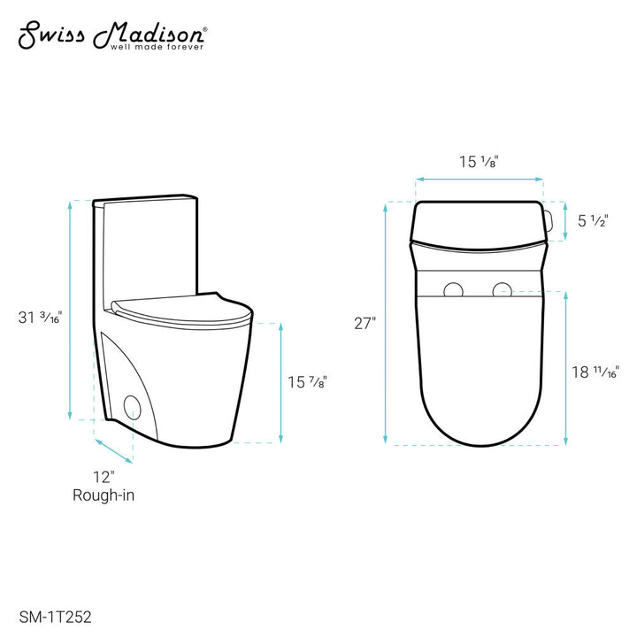 St. Tropez One Piece Elongated Toilet Right Side Flush 1.28 gpf