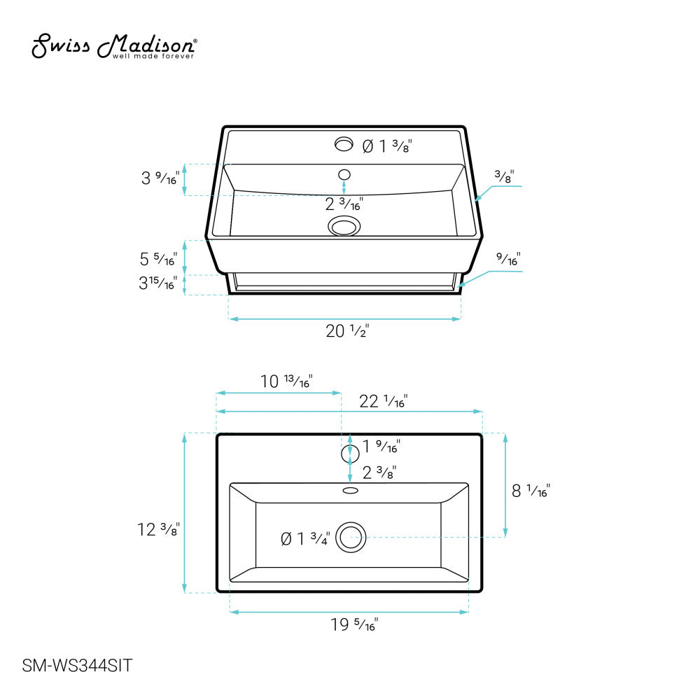 Claire 22" Wall-Mount Bathroom Sink with Silver Towel Bar