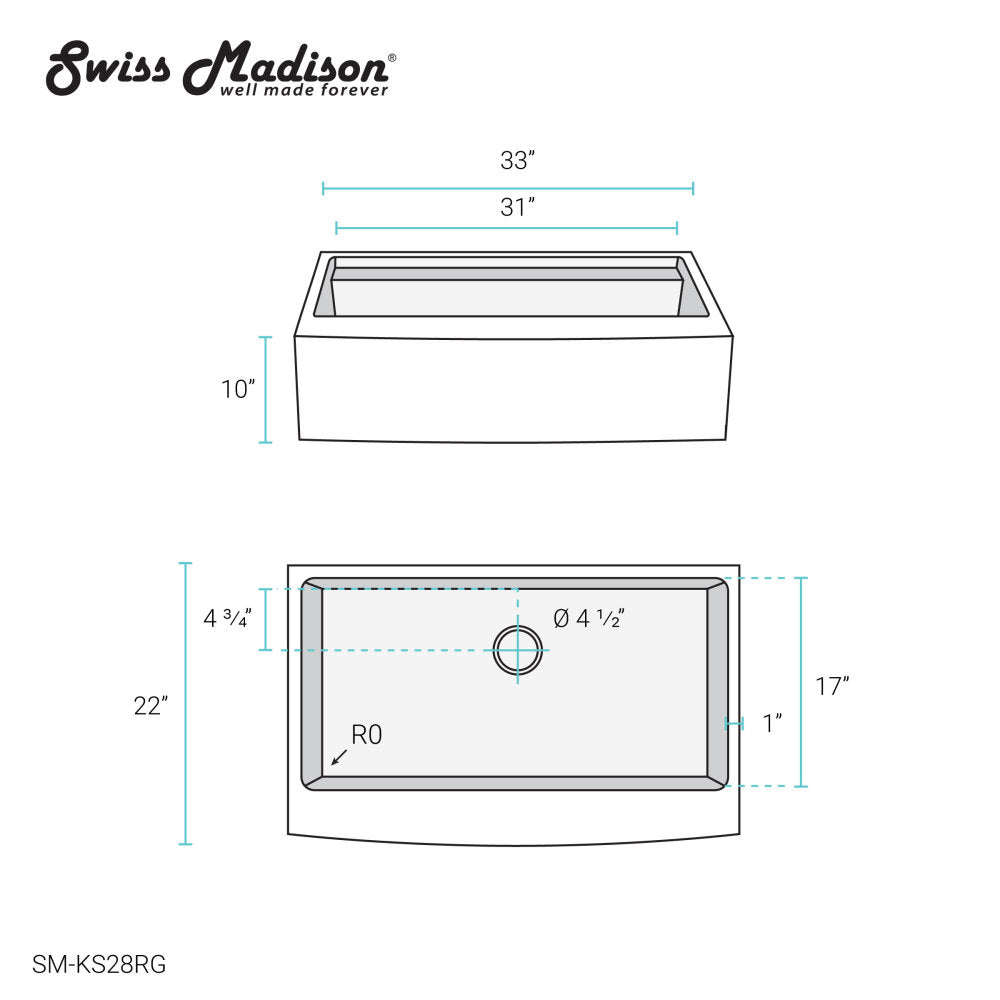 Tourner 33 x 22 Stainless Steel, Single Basin, Farmhouse Kitchen Workstation Sink with Apron in Rose Gold