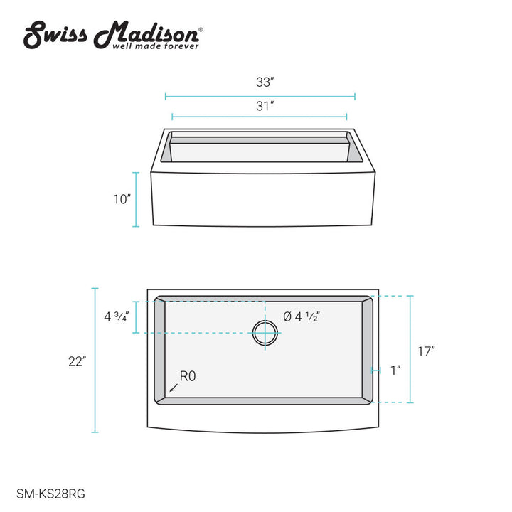 Tourner 33 x 22 Stainless Steel, Single Basin, Farmhouse Kitchen Workstation Sink with Apron in Rose Gold