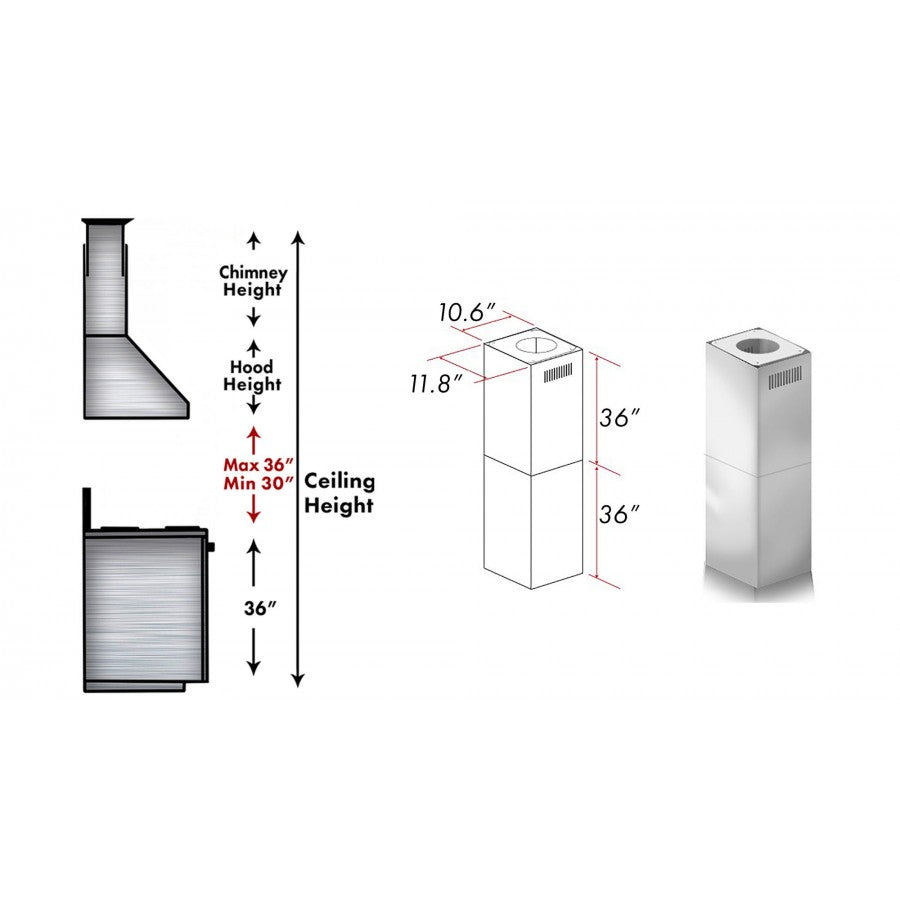 ZLINE 2 Piece Outdoor Chimney Extension and mounting bracket for 10ft-12ft Ceiling (2PCEXT-597i-304)