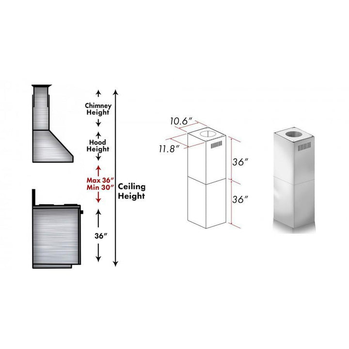 ZLINE 2 Piece Chimney Extension for 12ft Ceiling (2PCEXT-696)