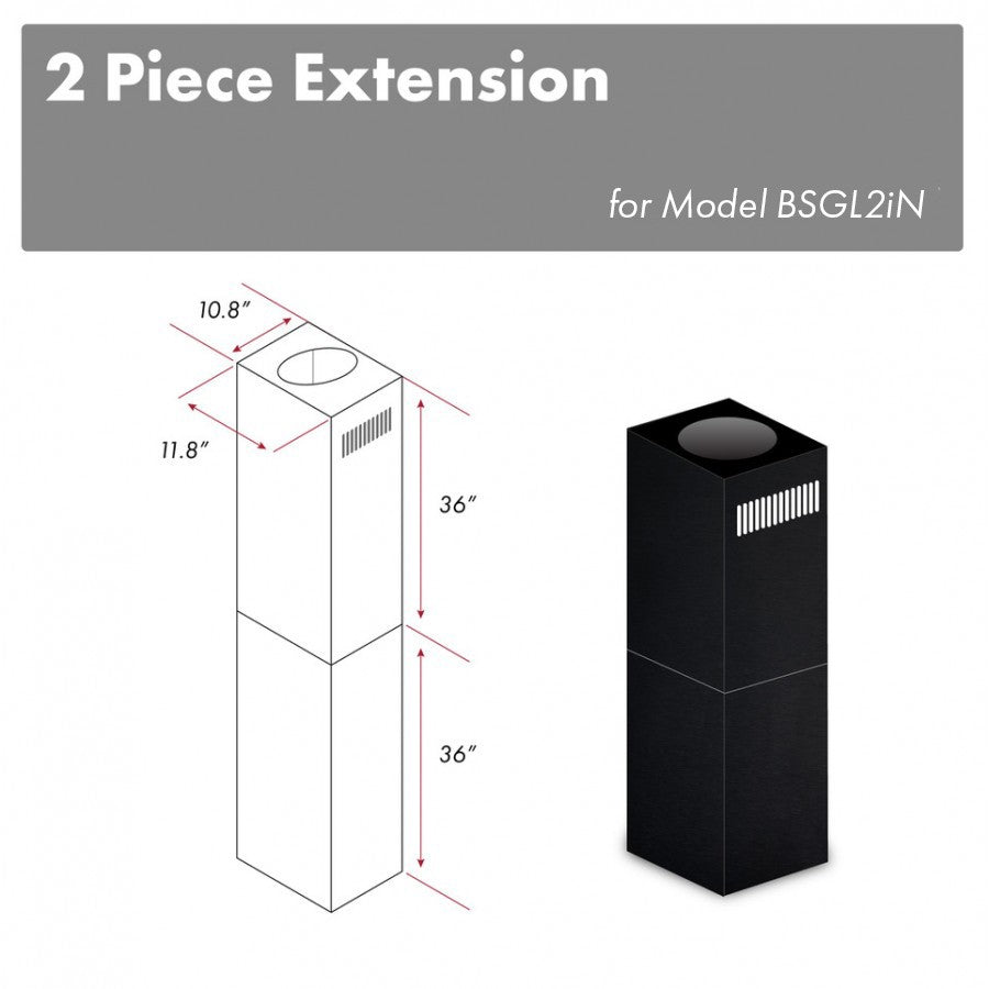 ZLINE 2-36 in. Chimney Extensions for 10 ft. to 12 ft. Ceilings in Black Stainless (2PCEXT-BSGL2iN)