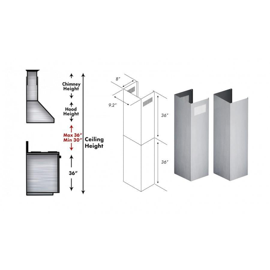 ZLINE Range Hood Chimney Extension for 10ft. to 12ft. Ceilings, 2PCEXT-KB/KL2/KL3