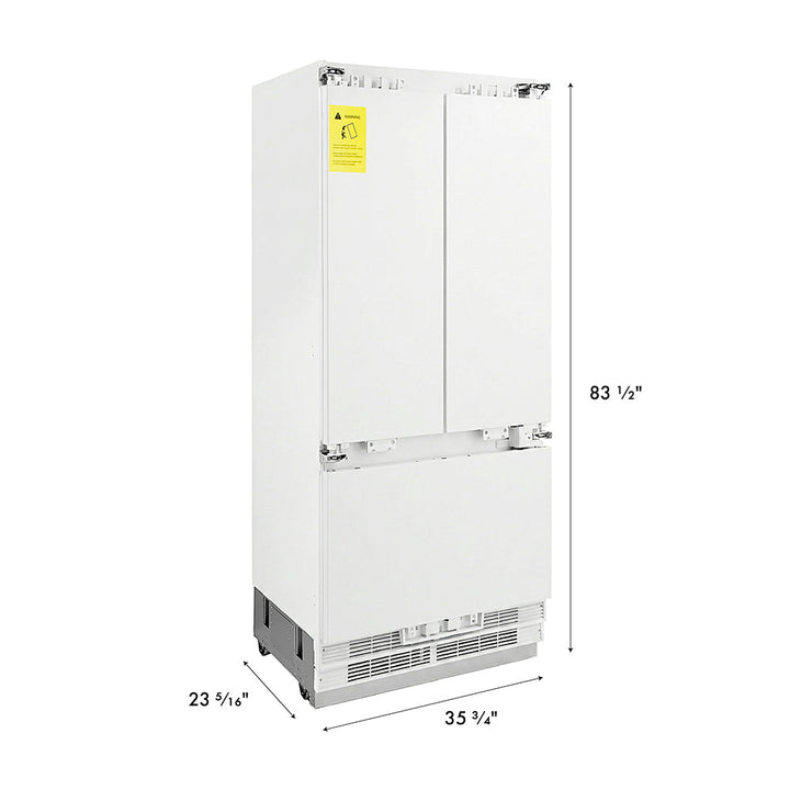 ZLINE 36 in. 19.6 cu. ft. Panel Ready French Door Built-In Bottom Freezer Refrigerator with Water Dispenser and Ice Maker, Open Box-Excellent Condition