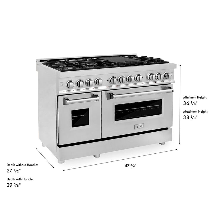 ZLINE 48 in. 6.0 cu. ft. Legacy Dual Fuel Range with 7 Burner Gas Cooktop and 2 Electric Ovens in Stainless Steel, Open Box-Excellent Condition