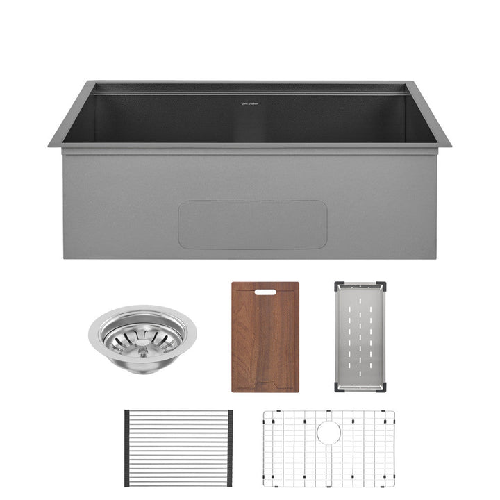 Tourner 32 x 19 Stainless Steel, Single Basin, Undermount Kitchen Workstation Sink in Black