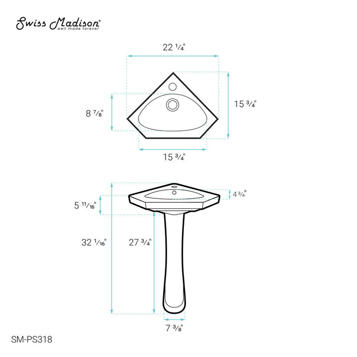 St.Tropez Corner Two-Piece Pedestal Sink