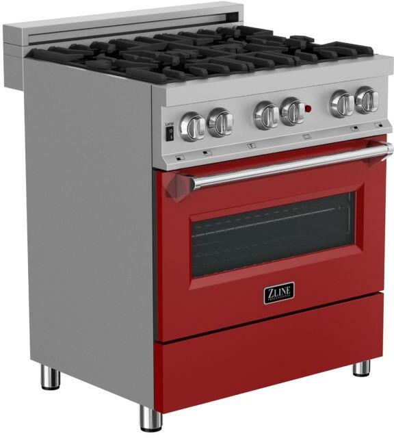 Professional Dual Fuel Range in Snow Stainless with Red Gloss Door (RAS-RG-30)  ZLINE 30 in.