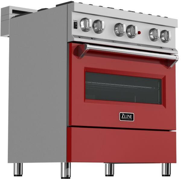 Professional Dual Fuel Range in Snow Stainless with Red Gloss Door (RAS-RG-30)  ZLINE 30 in.